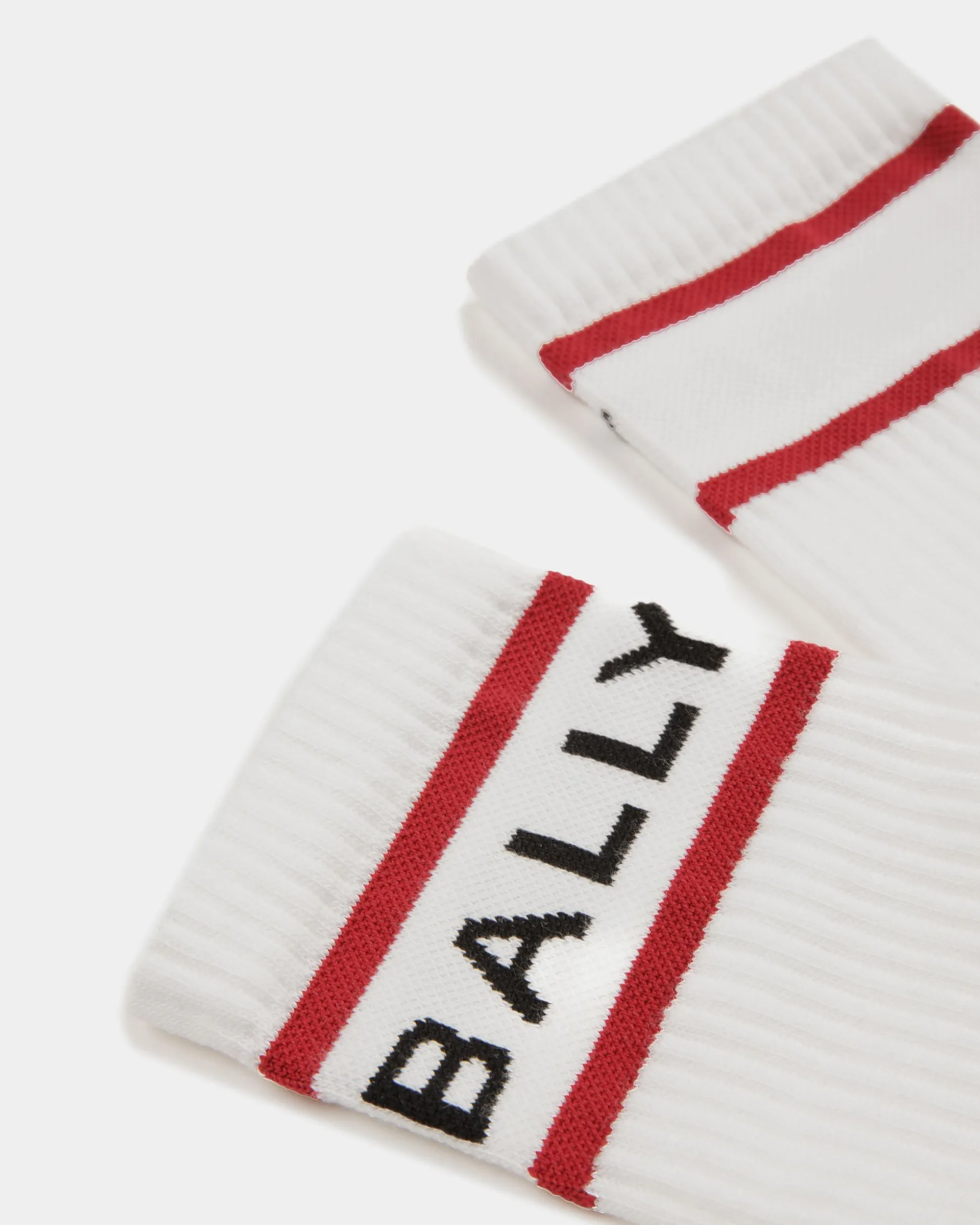 Bally Stripe Socks In White And Deep Ruby