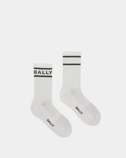 Bally Stripe Socks In White And Green