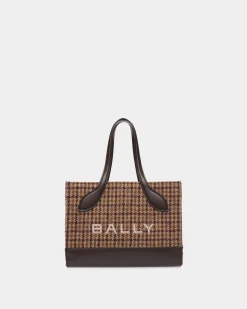Bar Mini Tote Bag in Multibrown Check Wool And Leather