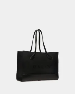 Bar Tote Bag In Black Nylon And Leather