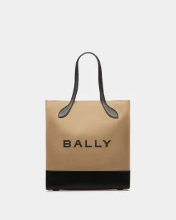 Bar Tote Bag In Sand And Black Fabric