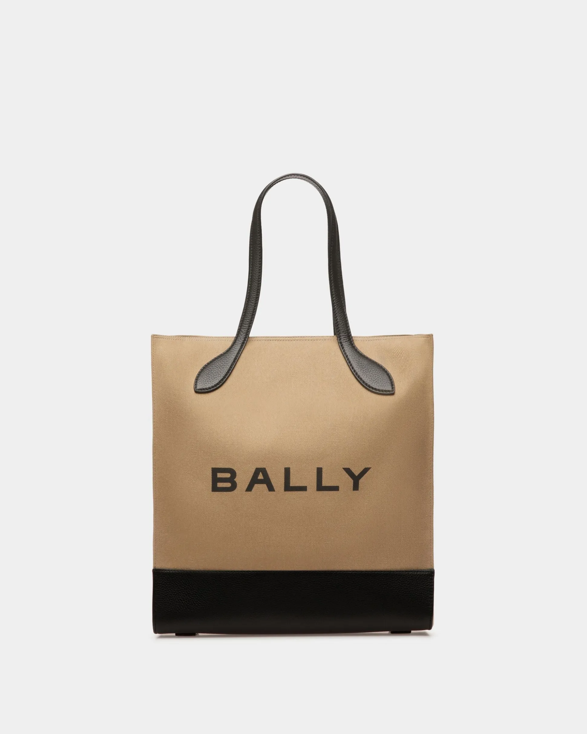 Bar Tote Bag In Sand And Black Fabric