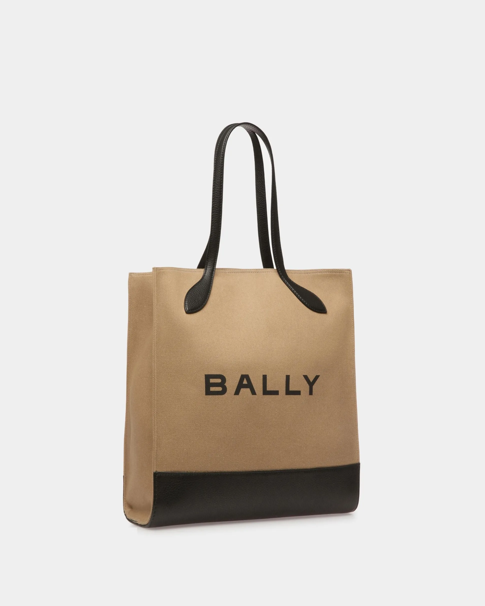 Bar Tote Bag In Sand And Black Fabric