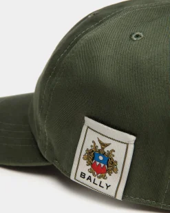 Baseball Hat With Bally Crest Logo In Military Green Cotton