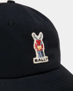 Baseball Hat With Bally Crest Label In Navy Blue Cotton