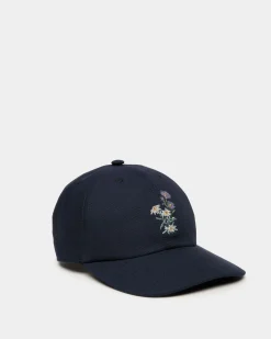 Baseball Hat With Mountain Flowers In Navy Blue Cotton