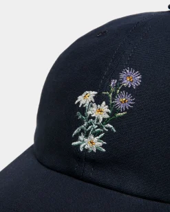 Baseball Hat With Mountain Flowers In Navy Blue Cotton