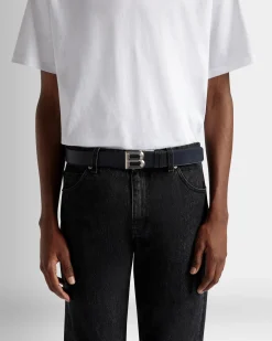 B Bold 35mm Reversible And Adjustable Belt In Navy Blue And Black Leather