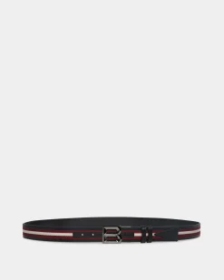 B Bold 35mm Reversible Belt In Red And White Fabric And Leather