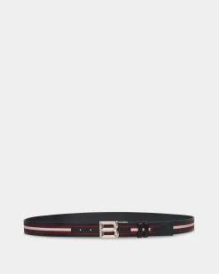 B Bold 35mm Reversible Belt in Red White Red Fabric And Leather