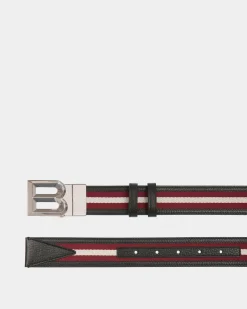 B Bold 35mm Reversible Belt in Red White Red Fabric And Leather