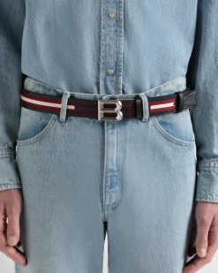 B Bold 35mm Reversible Belt in Red White Red Fabric And Leather