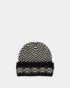 Beanie In Black And White Mohair And Silk