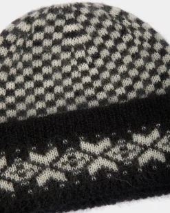 Beanie In Black And White Mohair And Silk