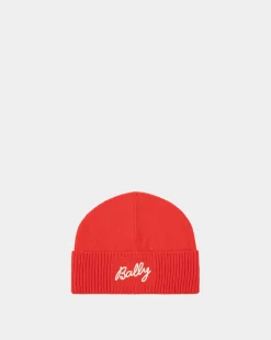 Beanie With Logo In Candy Red Wool