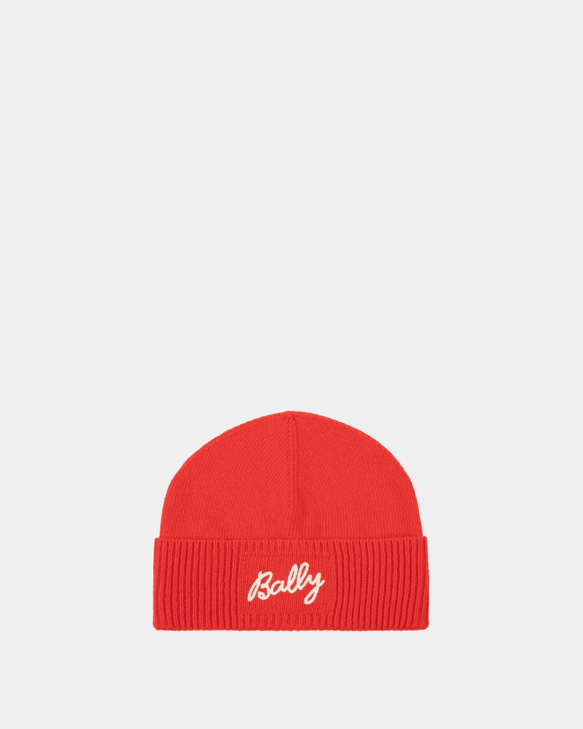 Beanie With Logo In Candy Red Wool