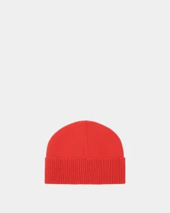 Beanie With Logo In Candy Red Wool