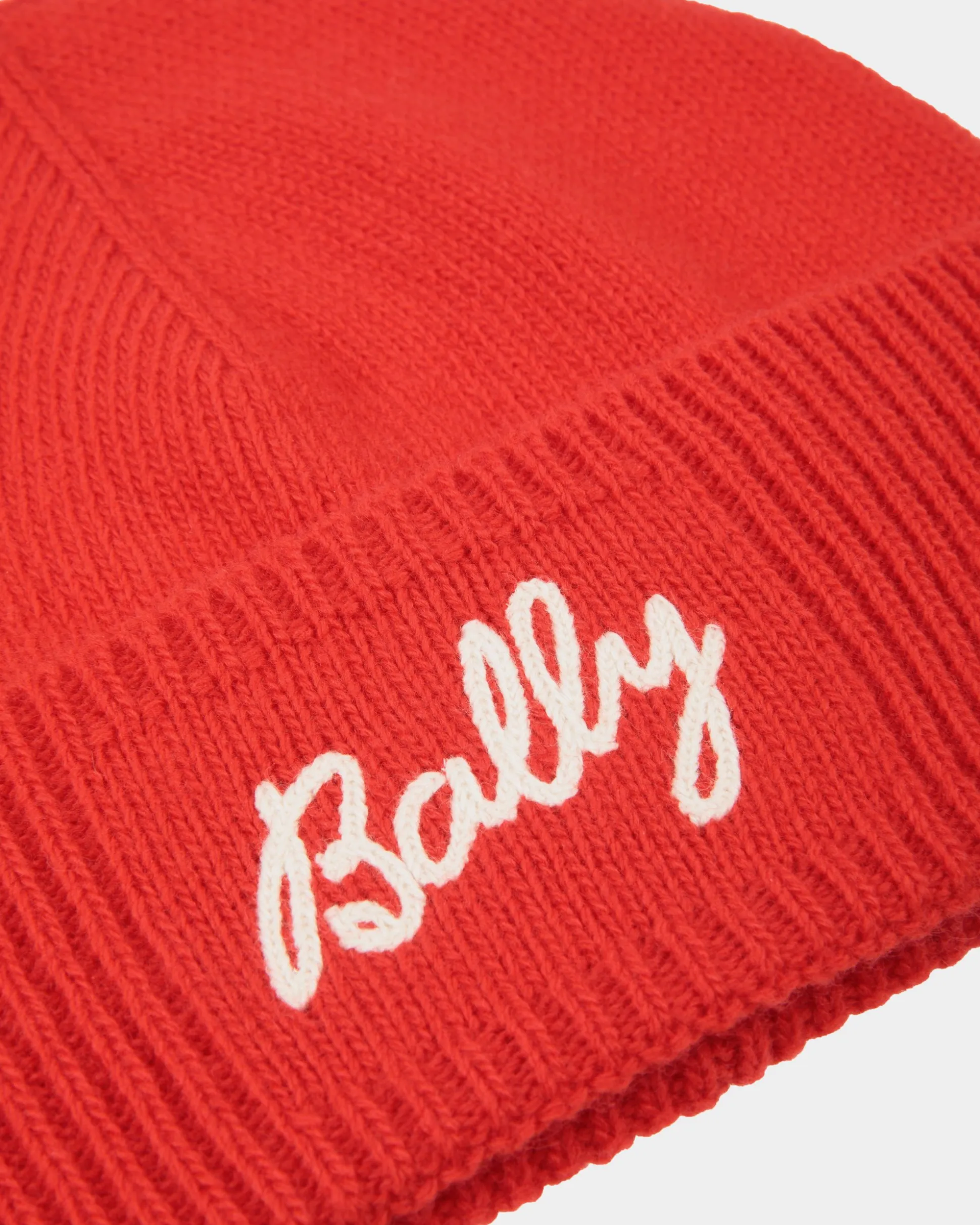 Beanie With Logo In Candy Red Wool
