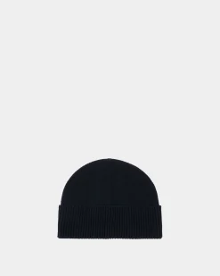Beanie With Logo In Navy Blue Wool