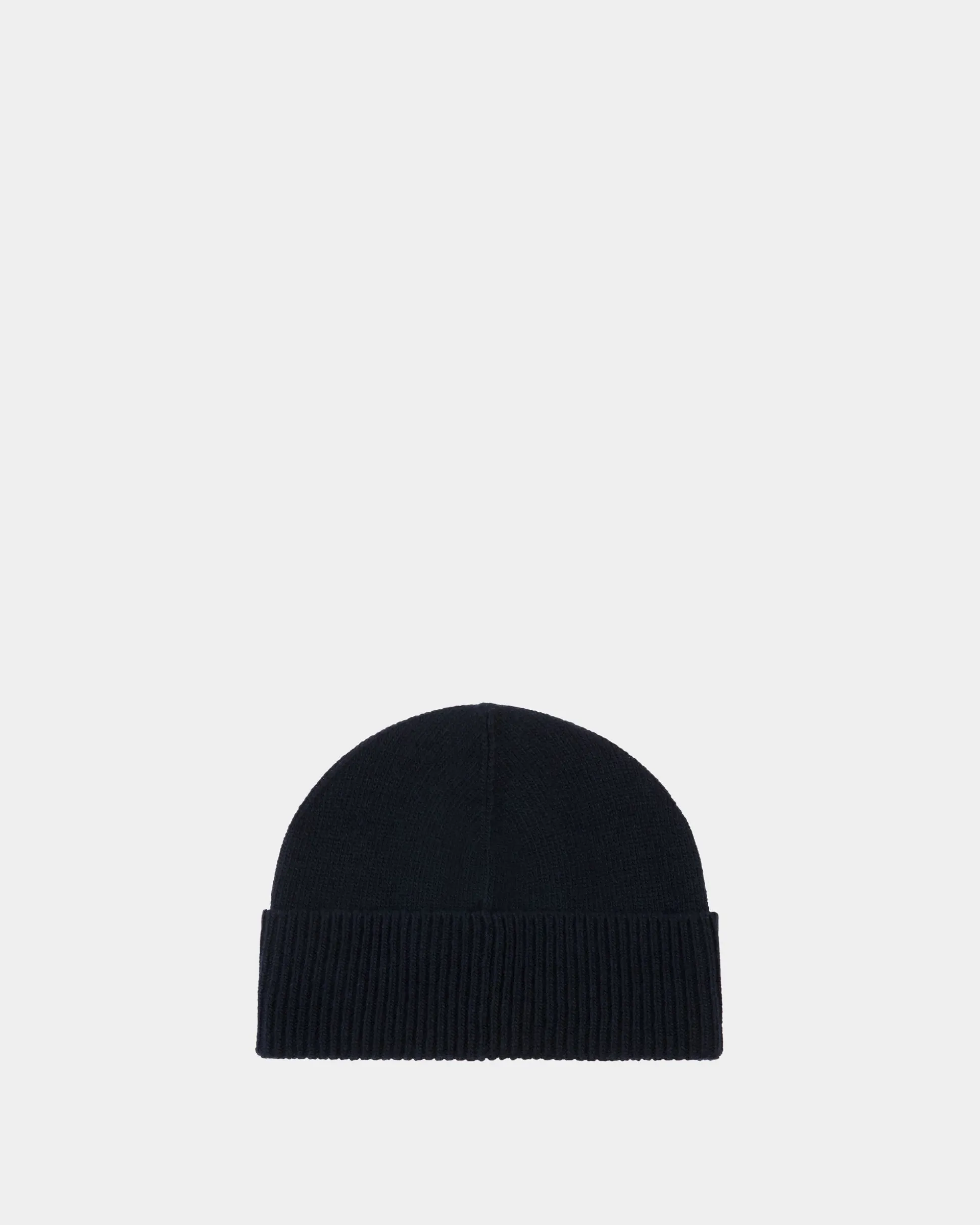 Beanie With Logo In Navy Blue Wool