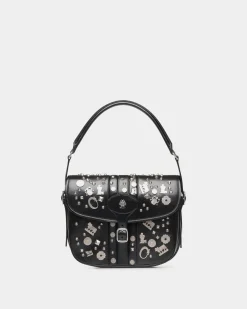 Beckett Crossbody Bag In Black Leather with Studs