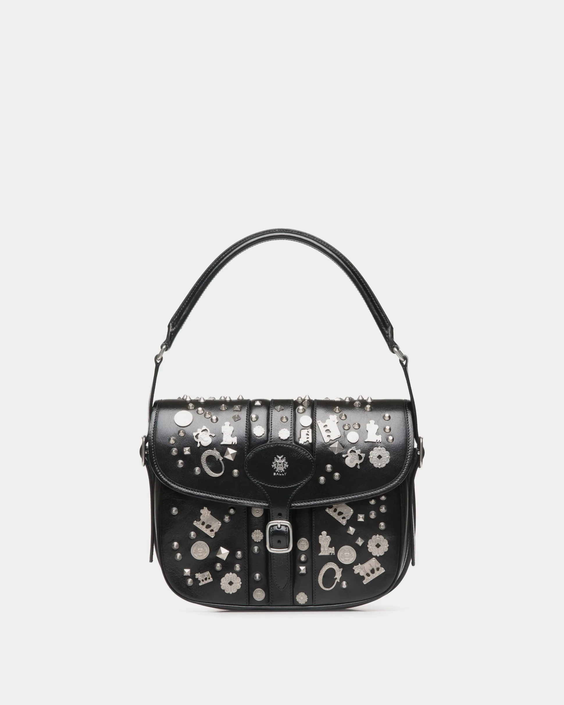 Beckett Crossbody Bag In Black Leather with Studs