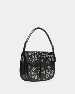 Beckett Crossbody Bag In Black Leather with Studs