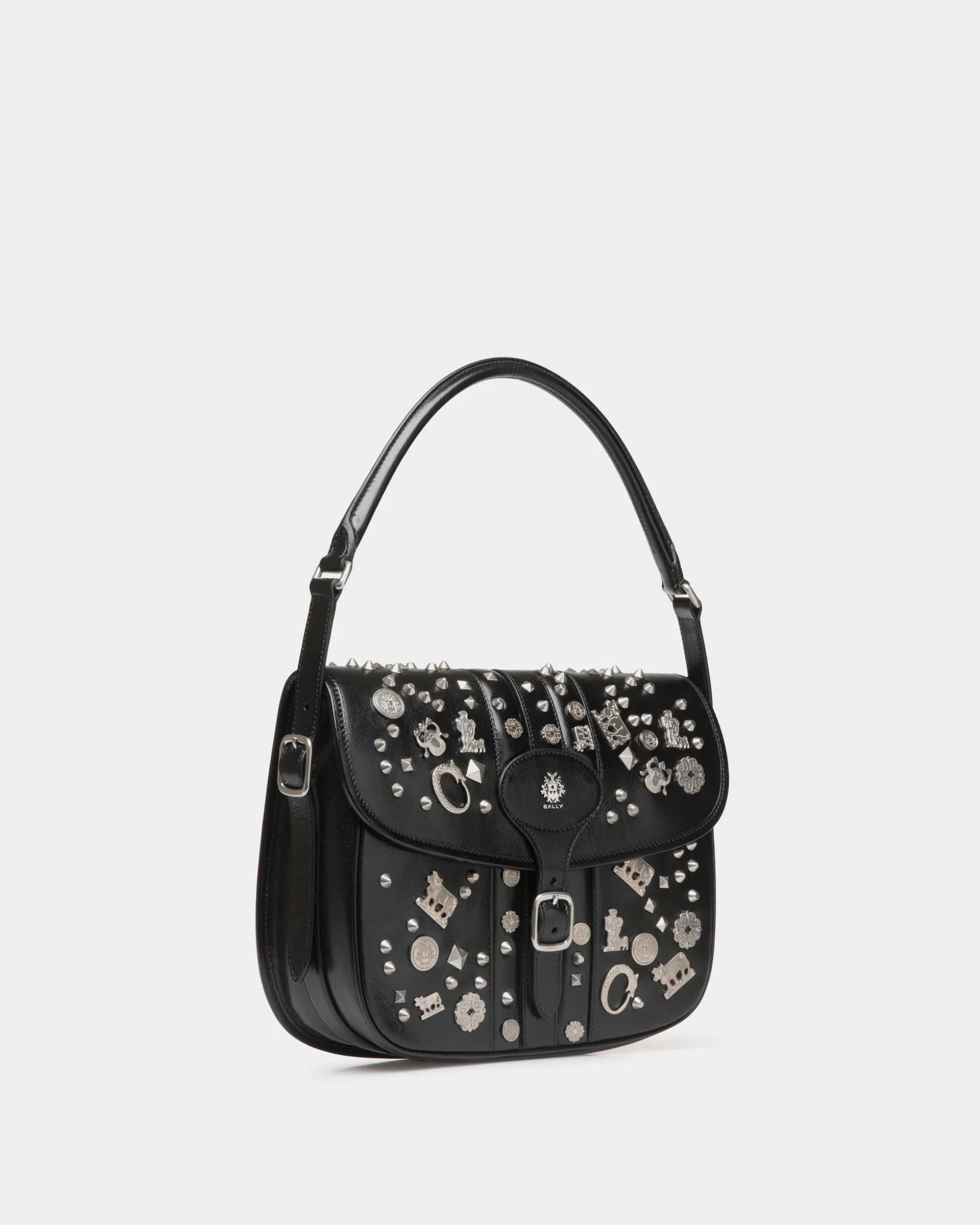 Beckett Crossbody Bag In Black Leather with Studs