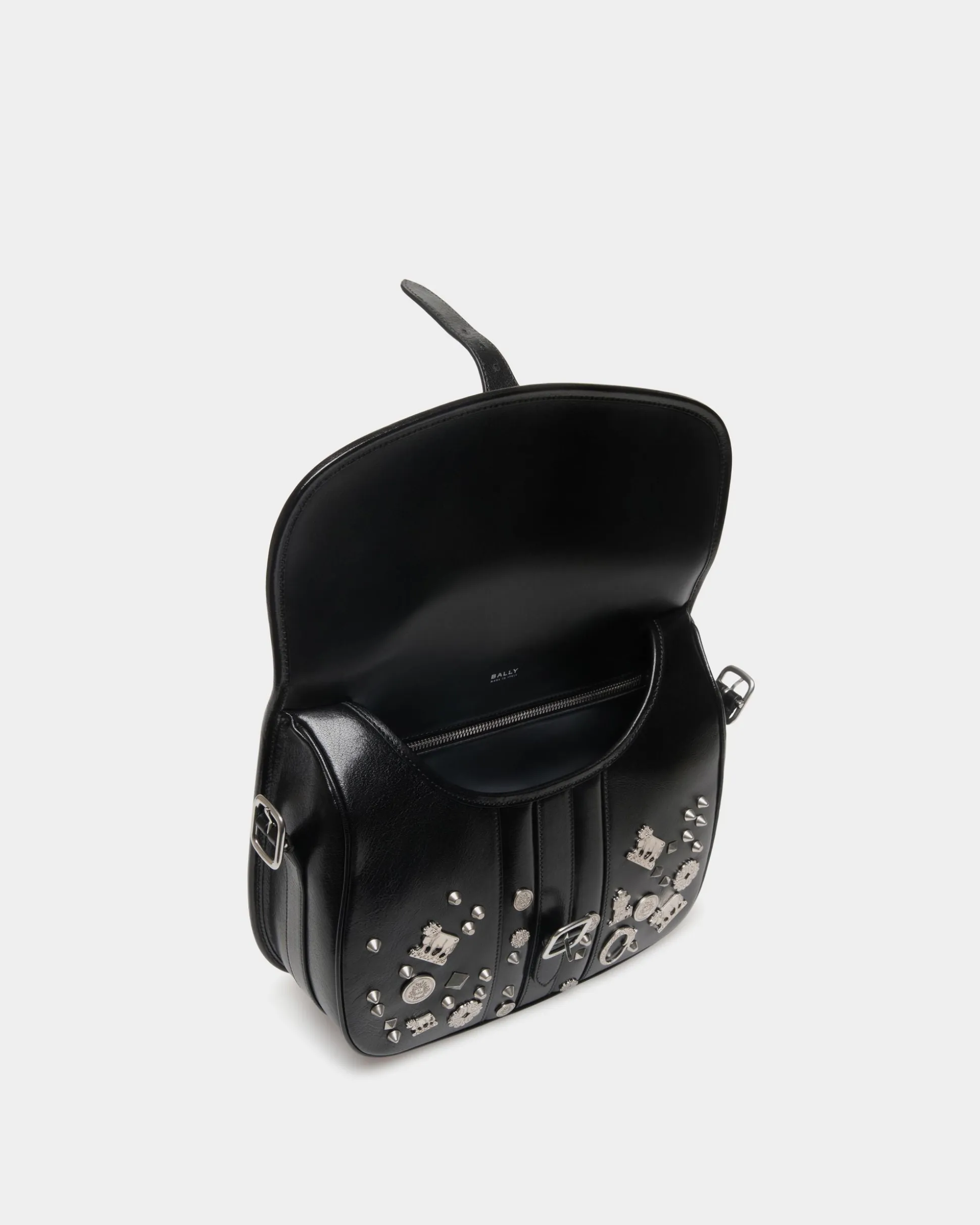 Beckett Crossbody Bag In Black Leather with Studs