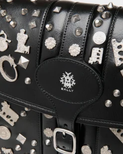 Beckett Crossbody Bag In Black Leather with Studs