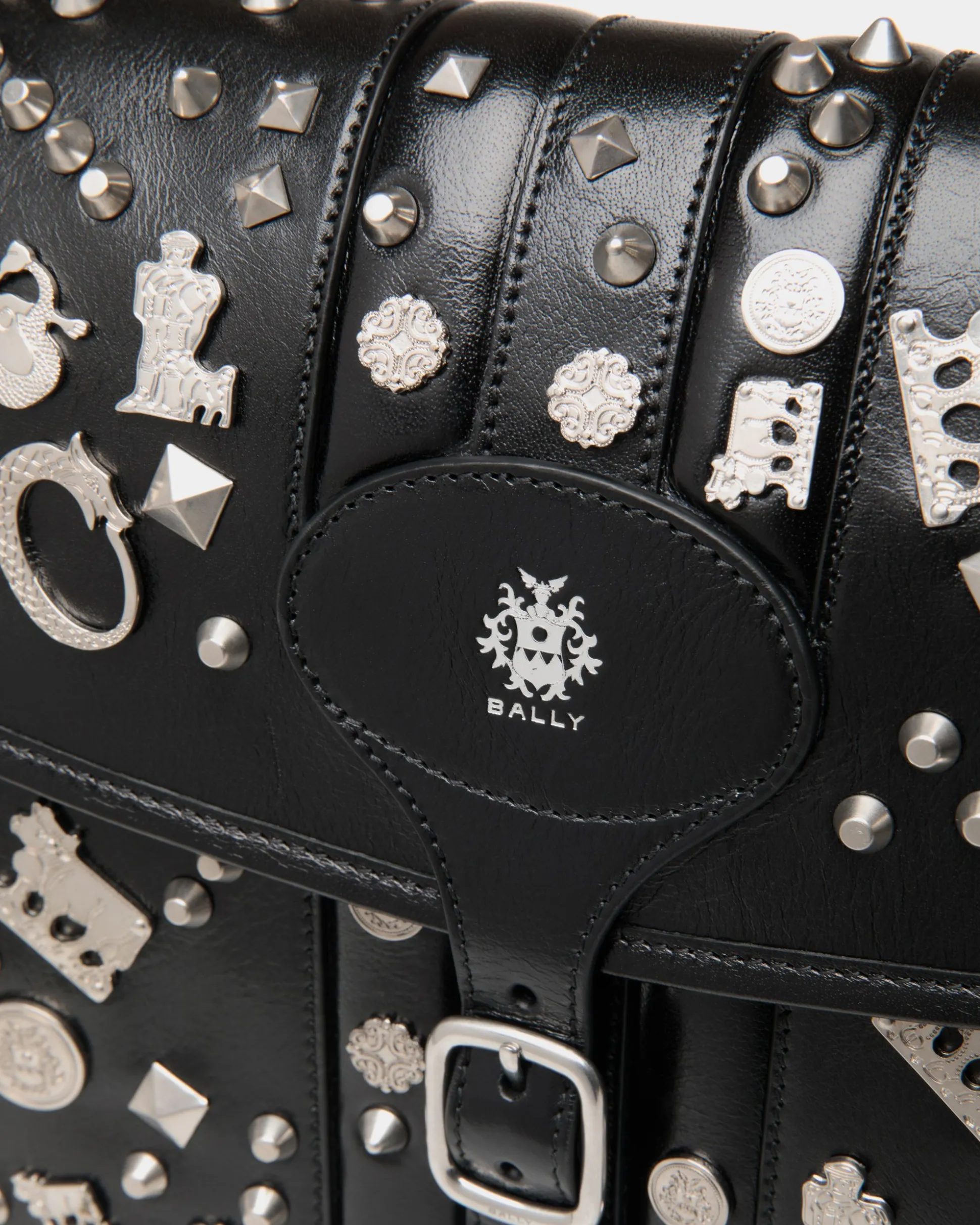 Beckett Crossbody Bag In Black Leather with Studs