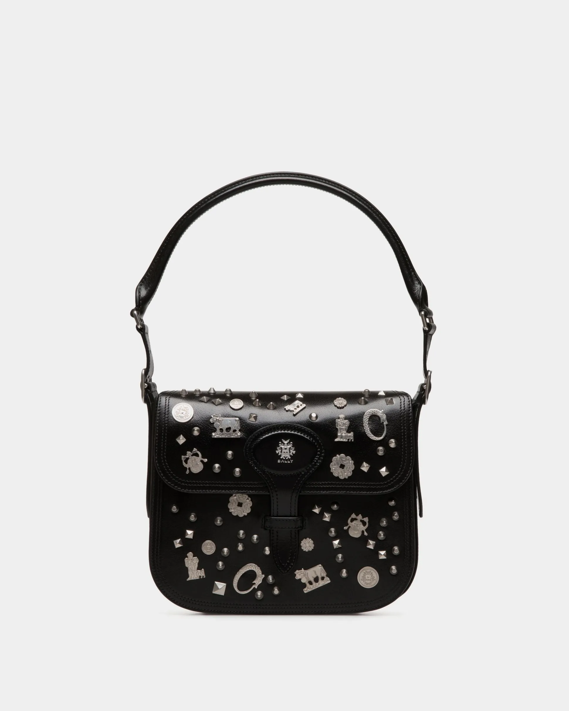 Beckett Crossbody Bag In Black Leather with Studs