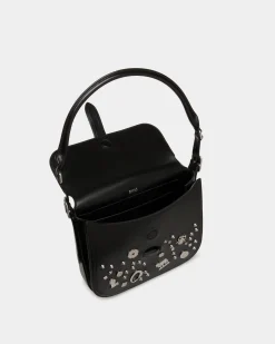 Beckett Crossbody Bag In Black Leather with Studs