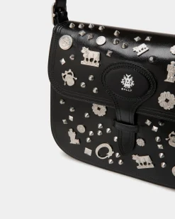 Beckett Crossbody Bag In Black Leather with Studs