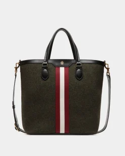 Beckett Tote In Dark Green Wool And Leather