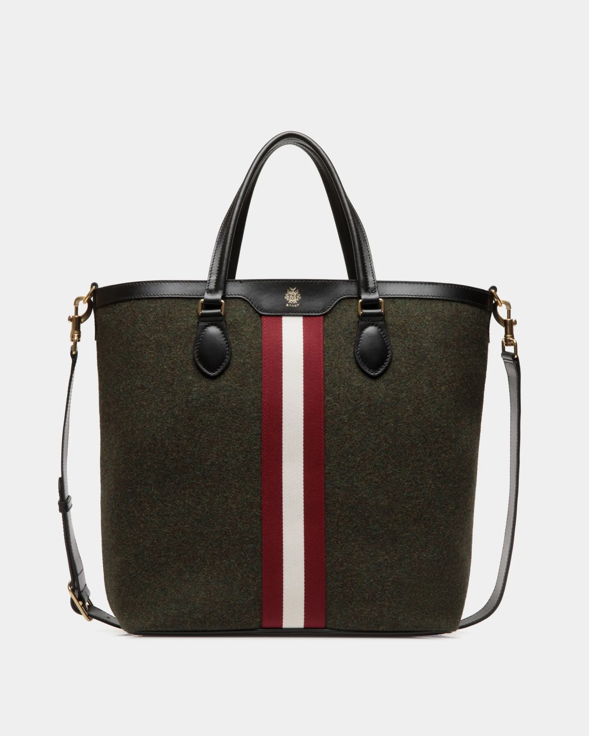 Beckett Tote In Dark Green Wool And Leather