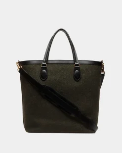 Beckett Tote In Dark Green Wool And Leather