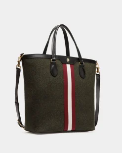 Beckett Tote In Dark Green Wool And Leather