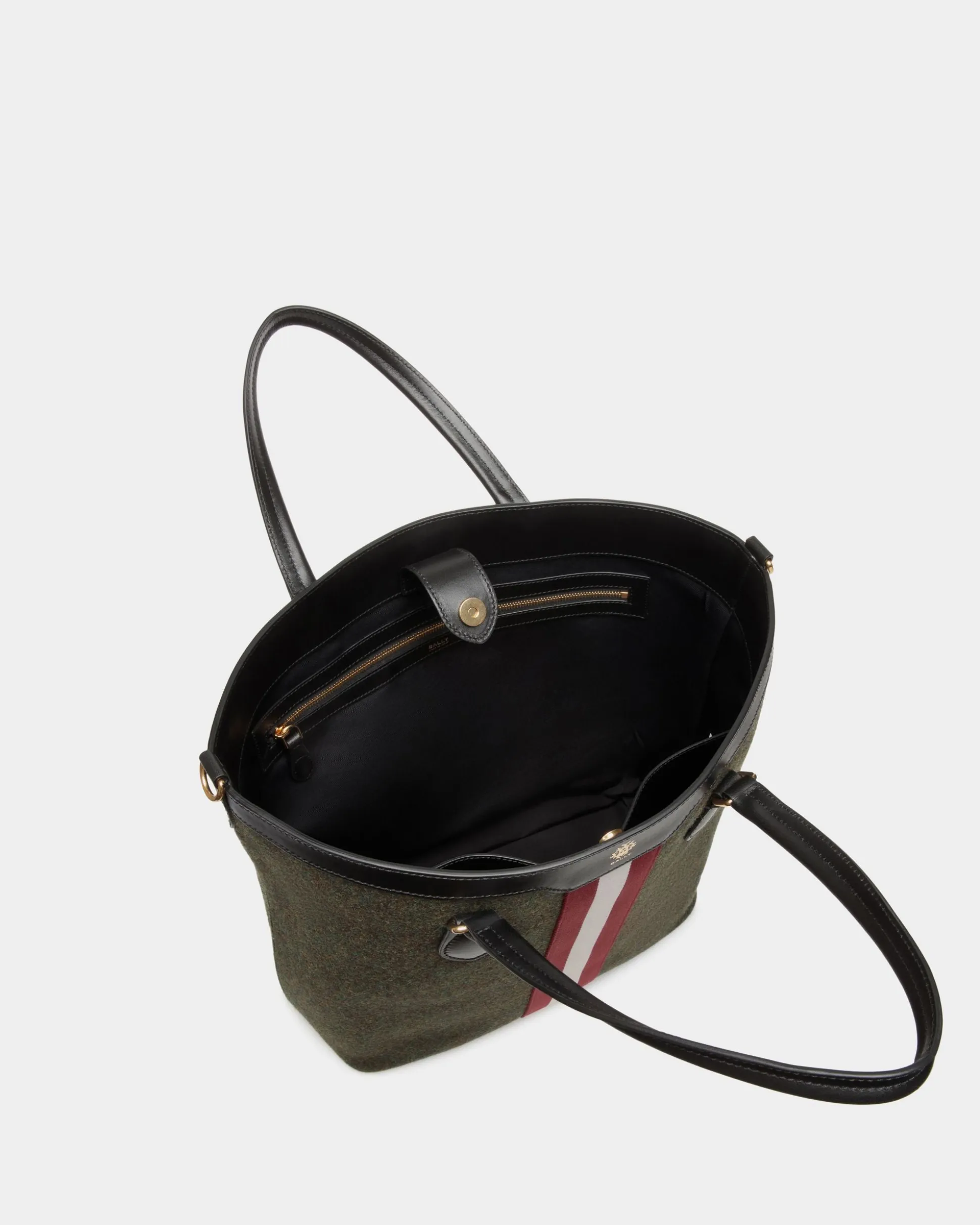 Beckett Tote In Dark Green Wool And Leather