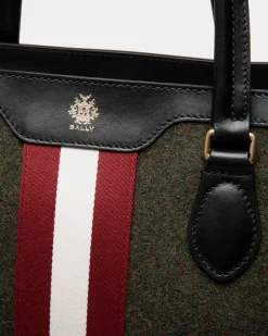 Beckett Tote In Dark Green Wool And Leather