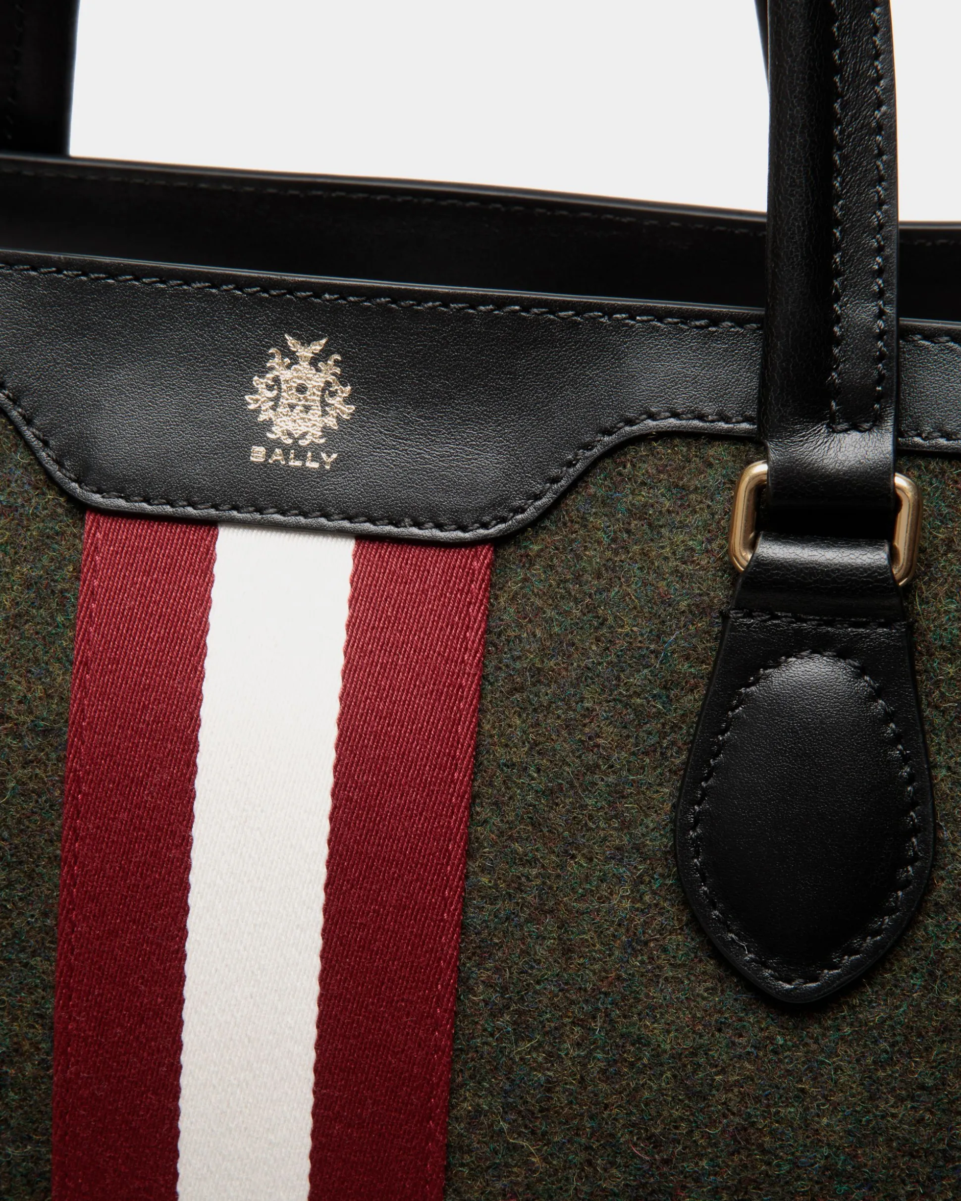 Beckett Tote In Dark Green Wool And Leather