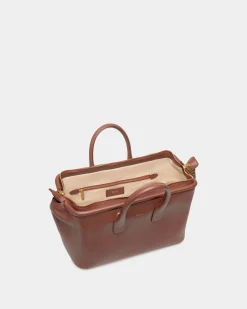 Belle Small Top Handle Bag In Brown Leather