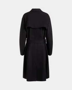 Belted Coat In Navy Blue Wool Blend