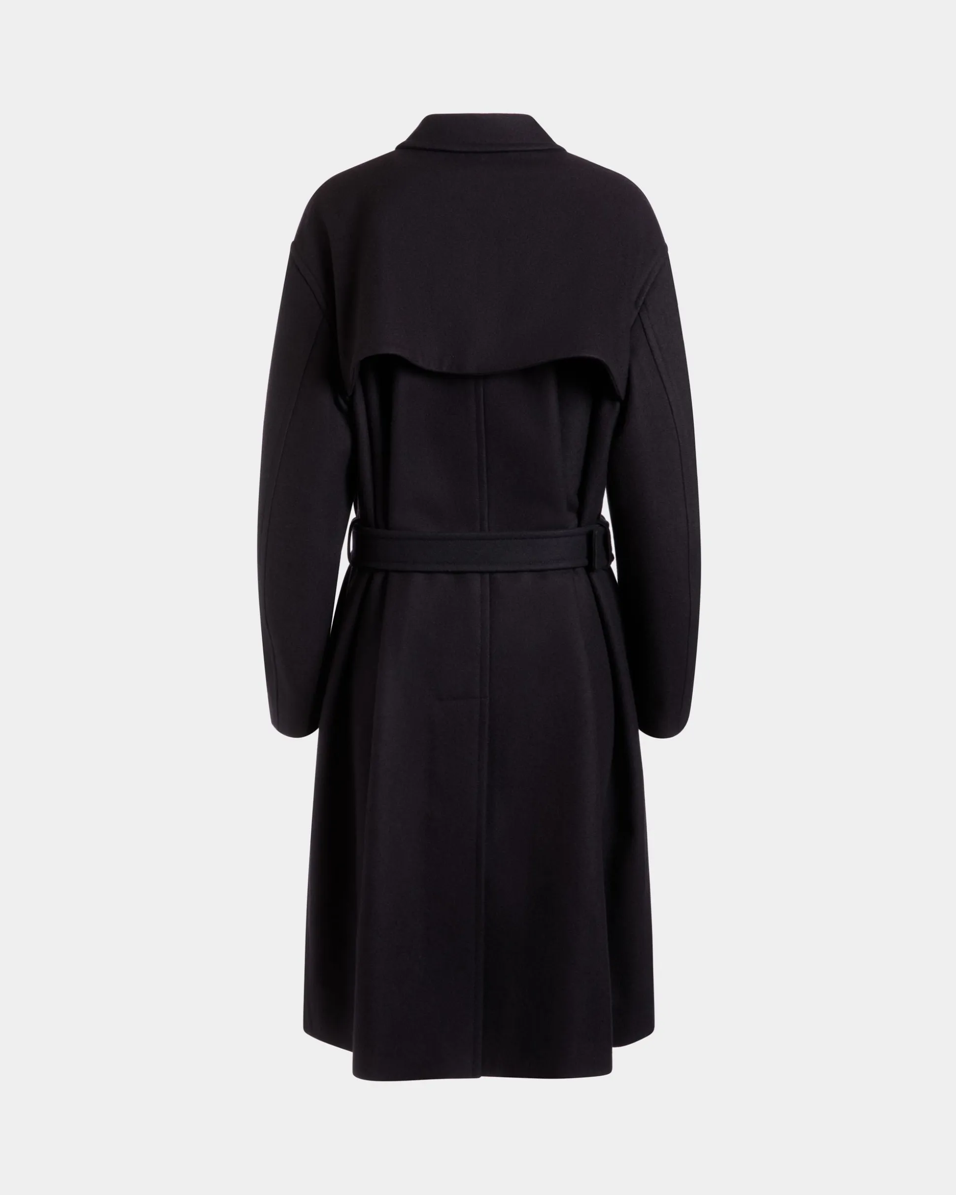 Belted Coat In Navy Blue Wool Blend
