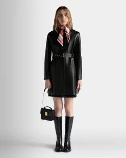 Belted Midi Coat in Black Leather