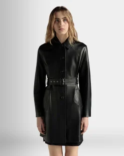 Belted Midi Coat in Black Leather