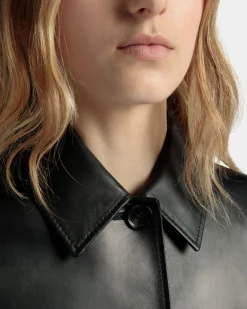 Belted Midi Coat in Black Leather