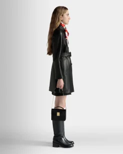 Belted Midi Coat in Black Leather