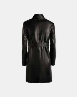Belted Midi Coat in Black Leather