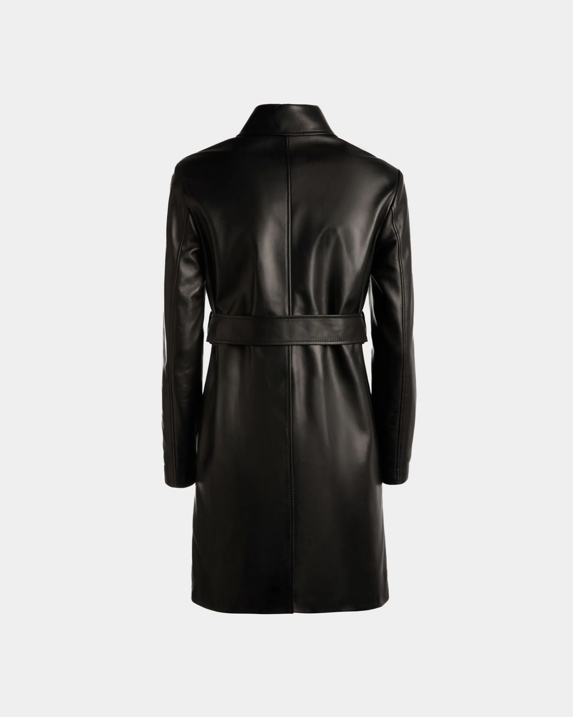 Belted Midi Coat in Black Leather